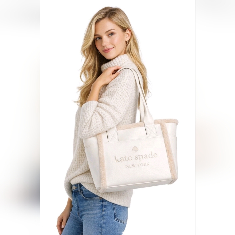 Kate Spade Jett Faux Shearling Large Tote Bag In Meringue